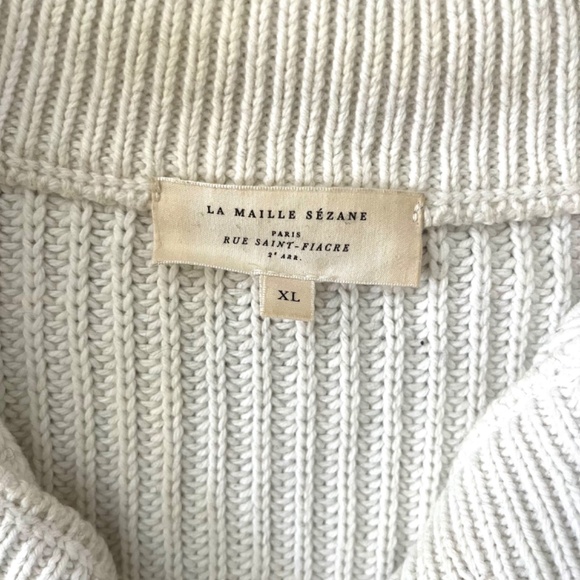 Sezane Cream Striped Button-Up Knit Sweater with Navy Bands - Picture 6 of 6